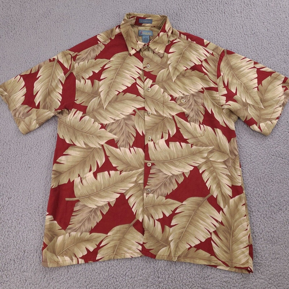 Kaylua Bay Resort Hawaiian Shirt Mens Large Red Rayon Palm Leaves Aloha